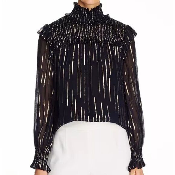 Elie Tahari Zariah Metallic Mock-Neck Top - Picture 1 of 14
